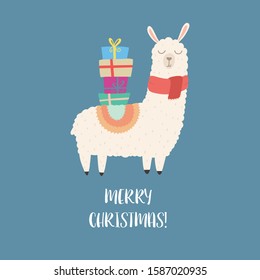 Cute Llama Illustration. Cute alpaca cartoon character. Can be used for card design, greeting or invitation card, nursery, and other.