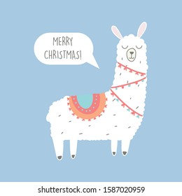 Cute Llama Illustration. Cute alpaca cartoon character. Can be used for card design, greeting or invitation card, nursery, and other.