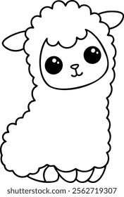 A Cute llama illustration with fluffy body and big eyes, perfect for kids!