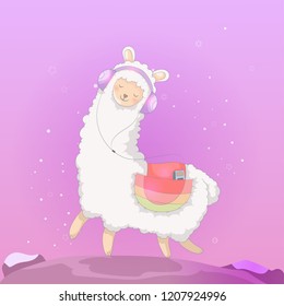 cute llama illustration with headset