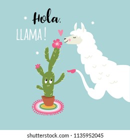 cute llama illustration on blue background