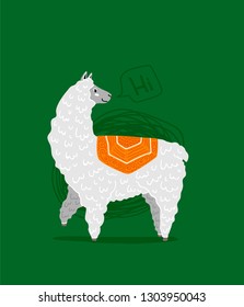 Cute llama isolated on a dark background. Vector cartoon illustration