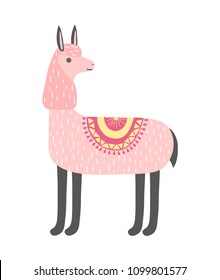 Cute llama isolated on white background. Alpaca. Vector illustration.