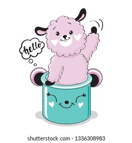 Cute llama in a kawaii cup