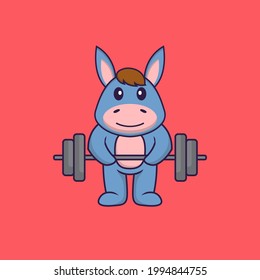 Cute llama lifts the barbell. Animal cartoon concept isolated. Can used for t-shirt, greeting card, invitation card or mascot.