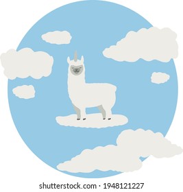 cute llama on clouds vector hand drawn animal illustration