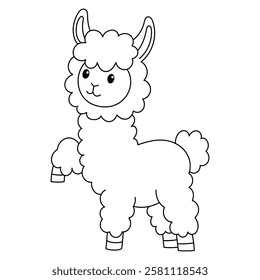 cute llama outline for coloring illustration