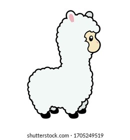 Cute Llama with Outline Vector Illustration on White