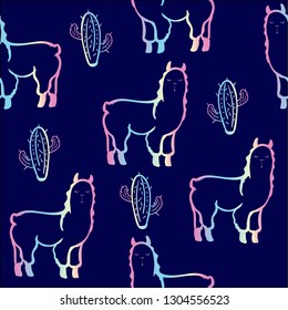 cute Llama pattern.  seamless holographic design with lama  for clothes, banner, girls, women, child. 