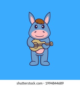 Cute llama playing guitar. Animal cartoon concept isolated. Can used for t-shirt, greeting card, invitation card or mascot.