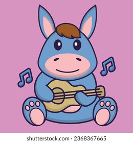 Cute llama playing guitar. Animal cartoon concept isolated. Can used for t-shirt- greeting card- invitation card or mascot.
