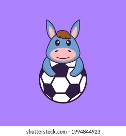 Cute llama playing soccer. Animal cartoon concept isolated. Can used for t-shirt, greeting card, invitation card or mascot.