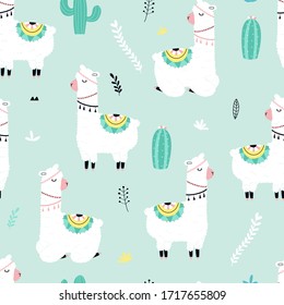 Cute llama print design seamless pattern. Vector illustration design for fashion fabrics, textile graphics, prints.	