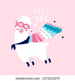 Cute llama print design with slogan. Vector illustration design for fashion fabrics, textile graphics, prints.