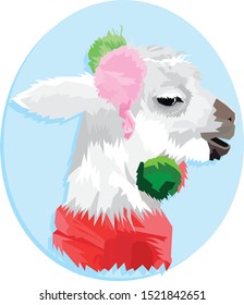 cute llama with red scarf pop art