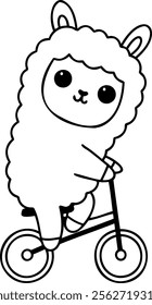 A Cute llama riding bicycle, showcasing playful and whimsical character