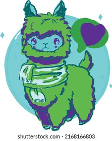 Cute llama with a scarf in neon green. The vector file will come in handy for your designs.