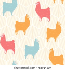 Cute llama seamless pattern design - Colorful llama illustrations with geometric elements - funny llama characters in endless pattern background