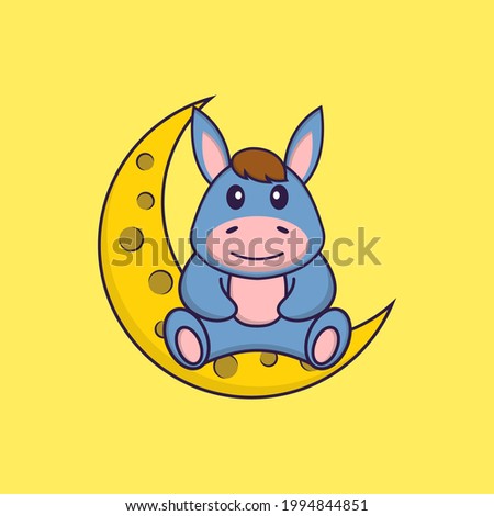 Cute llama is sitting on the moon. Animal cartoon concept isolated. Can used for t-shirt, greeting card, invitation card or mascot.