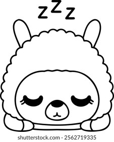 A Cute llama sleeping peacefully with fluffy appearance and relaxed expression