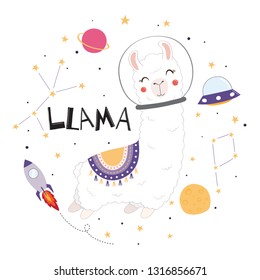 Cute llama in space. Llama's travels in space