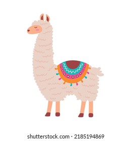 cute llama standing perubian character