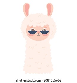 cute llama with sunglasses icon flat