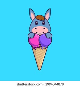 Cute llama with sweet ice cream. Animal cartoon concept isolated. Can used for t-shirt, greeting card, invitation card or mascot.