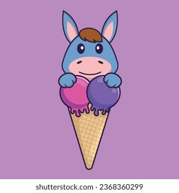 Cute llama with sweet ice cream. Animal cartoon concept isolated. Can used for t-shirt- greeting card- invitation card or mascot.