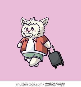 Cute Llama Traveling with Suitcase Illustration
