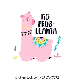 Cute llama t-shirt design with slogan. Vector illustration design for fashion fabrics, textile graphics, prints.