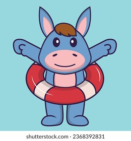 Cute llama using a float. Animal cartoon concept isolated. Can used for t-shirt- greeting card- invitation card or mascot.