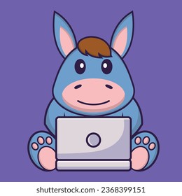 Cute llama using laptop. Animal cartoon concept isolated. Can used for t-shirt- greeting card- invitation card or mascot.