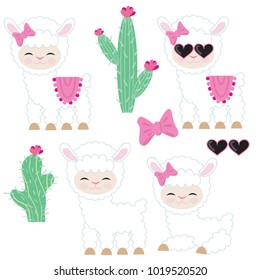 Cute llama vector cartoon illustration