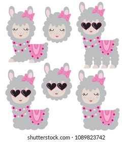 Cute llama vector cartoon illustration