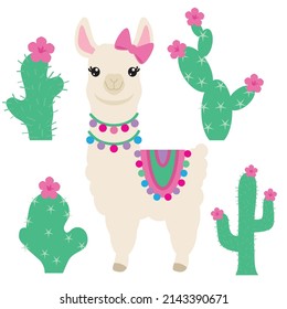 Cute llama vector cartoon illustration