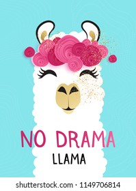 Cute llama vector design with No drama llama motivational quote