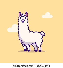 Cute Llama Vector Icon Illustration. Alpaca Mascot Cartoon Character.