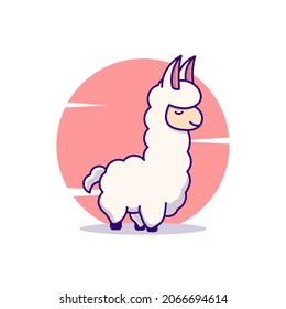Cute Llama Vector Icon Illustration. Alpaca Mascot Cartoon Character.