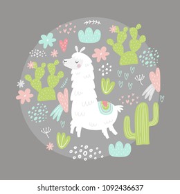 Cute llama vector illustration