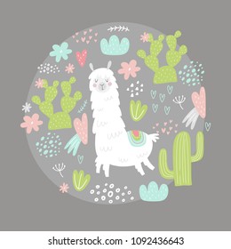 Cute llama vector illustration