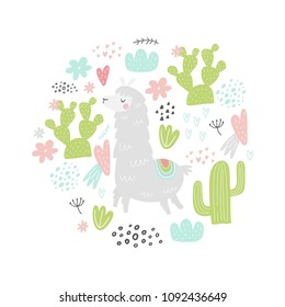 Cute Llama Vector Illustration