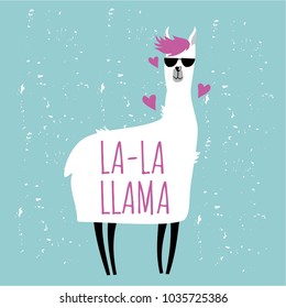 Cute llama vector illustration. Funny card with alpaca character.  Illustration for carts, posters. t-shirts