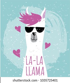 Cute llama vector illustration. Funny card with alpaca character.  Illustration for carts, posters. t-shirts