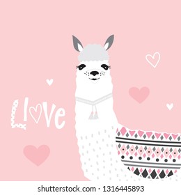 cute llama vector illustration, love card with llama, T-shirt graphics design for kids