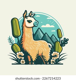 Cute Llama Vector Logo Icon Sports Mascot flat illustration