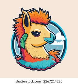 Cute Llama Vector Logo Icon Sports Mascot flat illustration