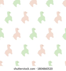 Cute Llama Vector Silhouette in Pastel Color, Animal Seamless Pattern