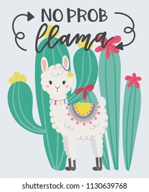 Cute llama in the wild. Hand drawn art. Design for card, sticker , fabric textile, t shirt. Children, kid modern trendy style