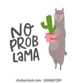 Cute llamas alpaca mit handgezeichnetem Cartoon Poster mit Zitat. Vektorillustration Illustration Design für Karten, Plakate, T-Shirts, Einladungen, Babydusche, Geburtstag, Zimmerdekor. Kein Probelama
